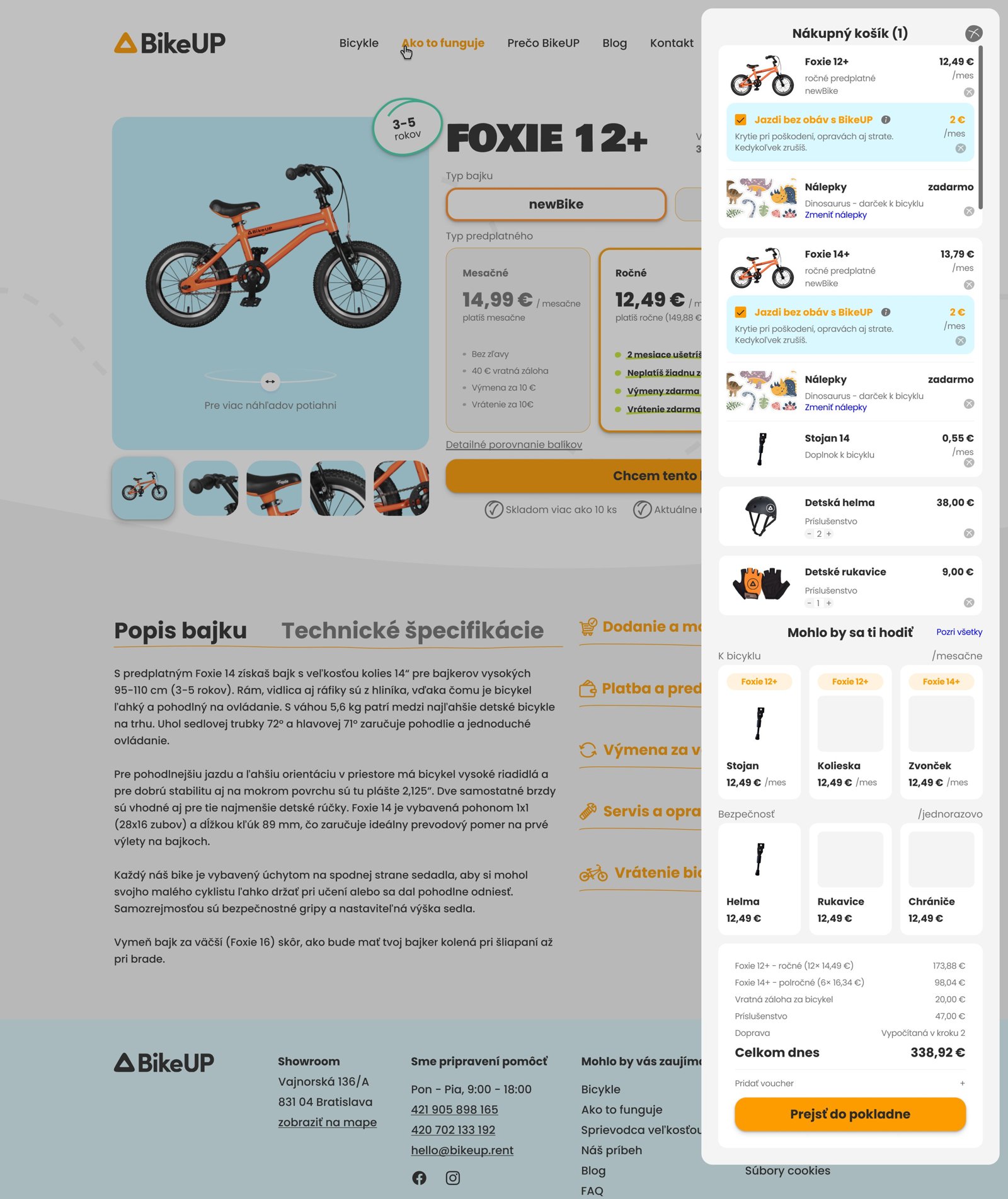 BikeUP product page with the cart open
