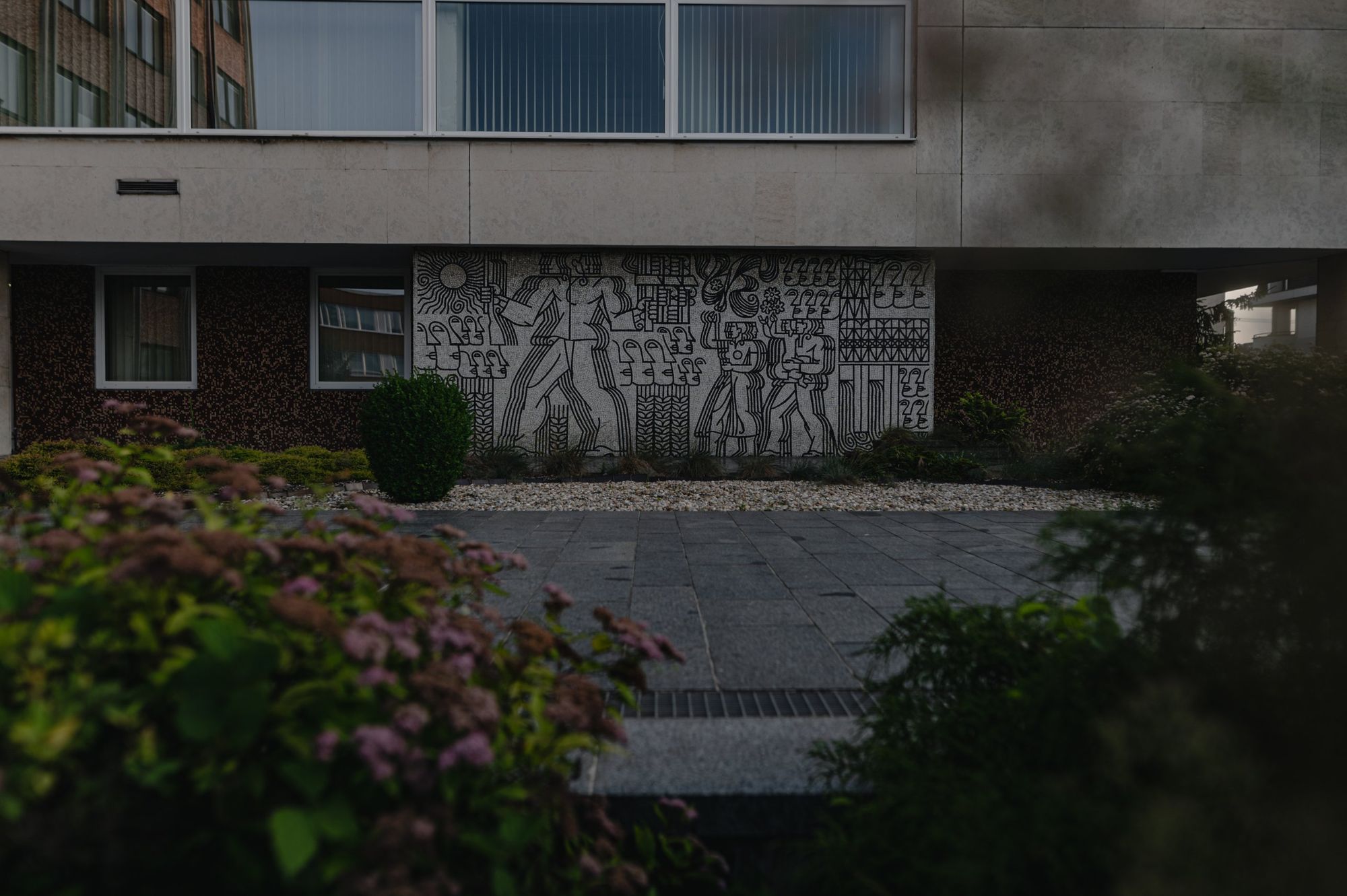 Mosaic on a building facade in Trenčín