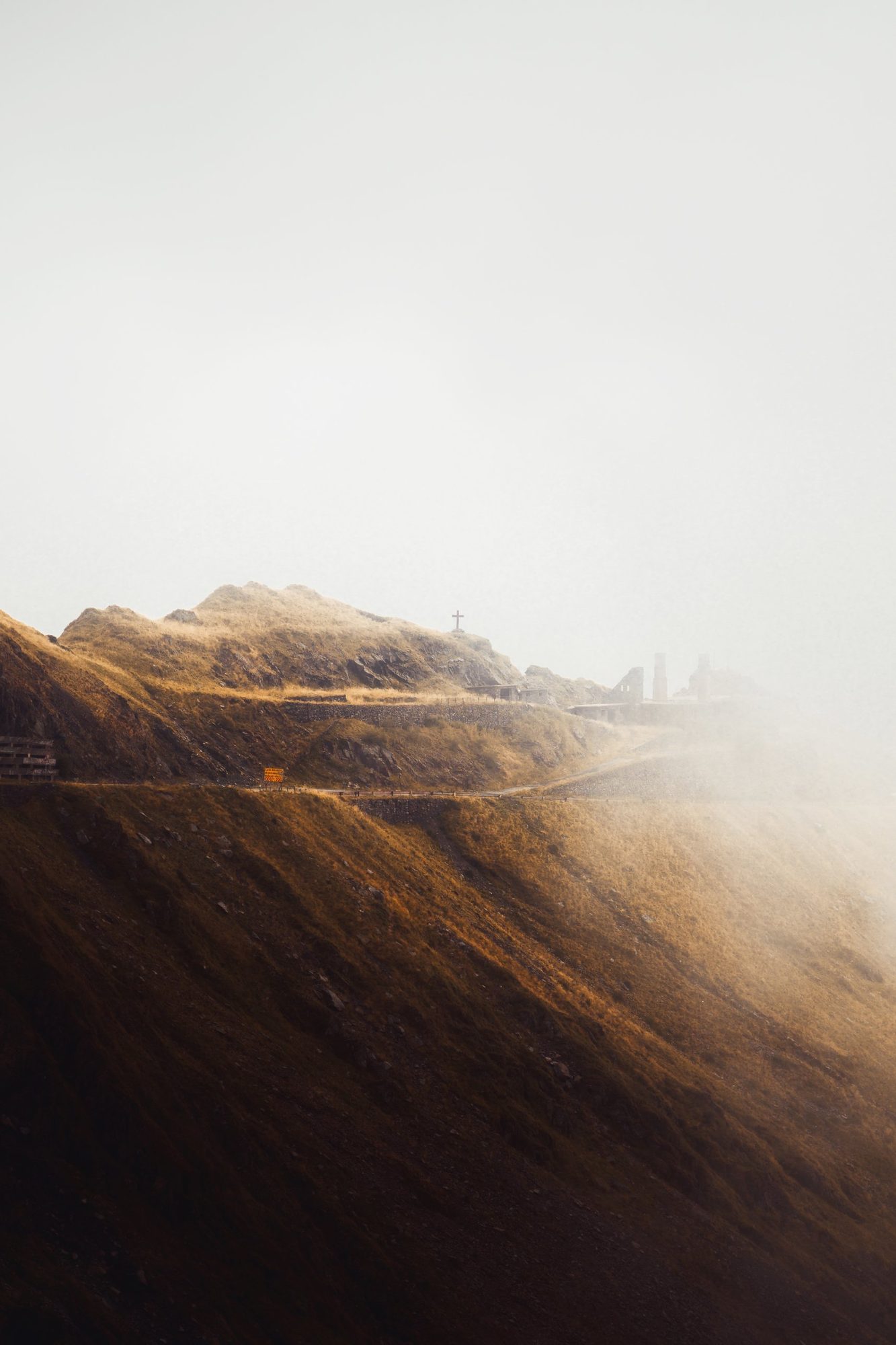 Mountain road in the fog